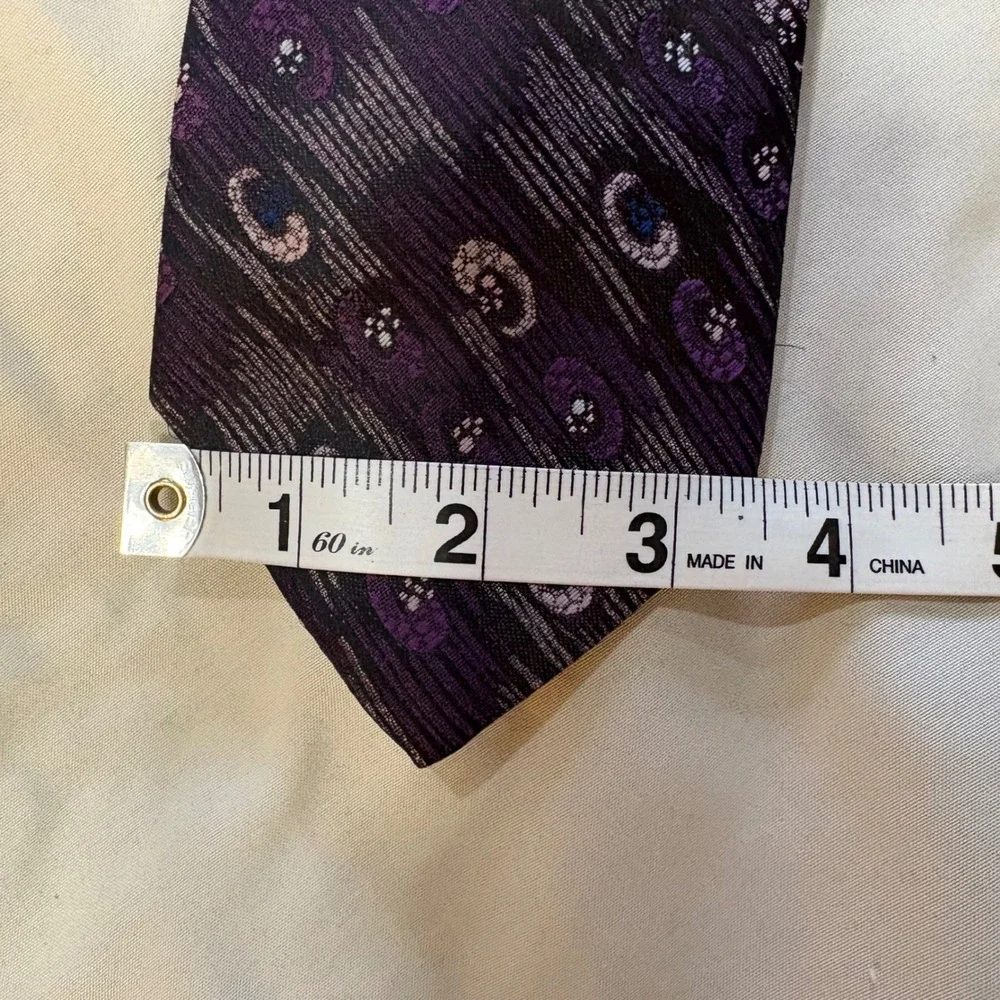 Cellini Collection Men's Dark Purple Swirl Patterned Silk‎ Necktie